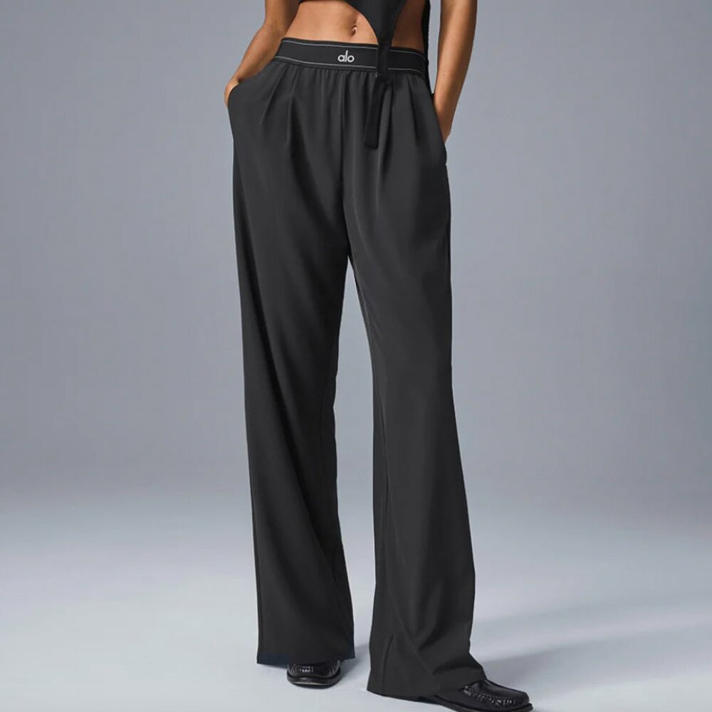 ALO Yoga Black Wide-Leg Lounge Trousers